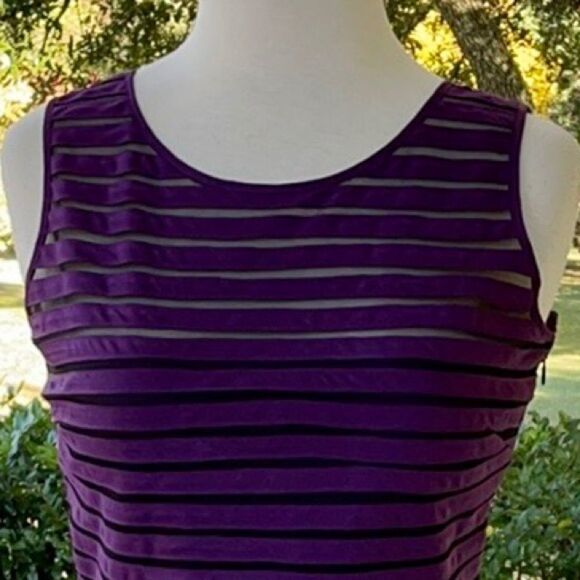 Parker Mesh Stripe Fit and Flare Purple Dress - Picture 5 of 8